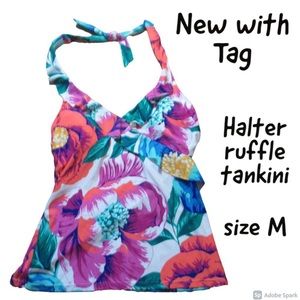 NWT Apt 9 floral halter ruffle tankini top size M
